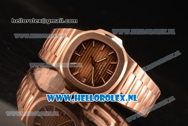 Patek Philippe Nautilus Miyota 9015 Automatic Rose Gold Case with Brown Dial and Rose Gold Bracelet - 1:1 Original - Click Image to Close